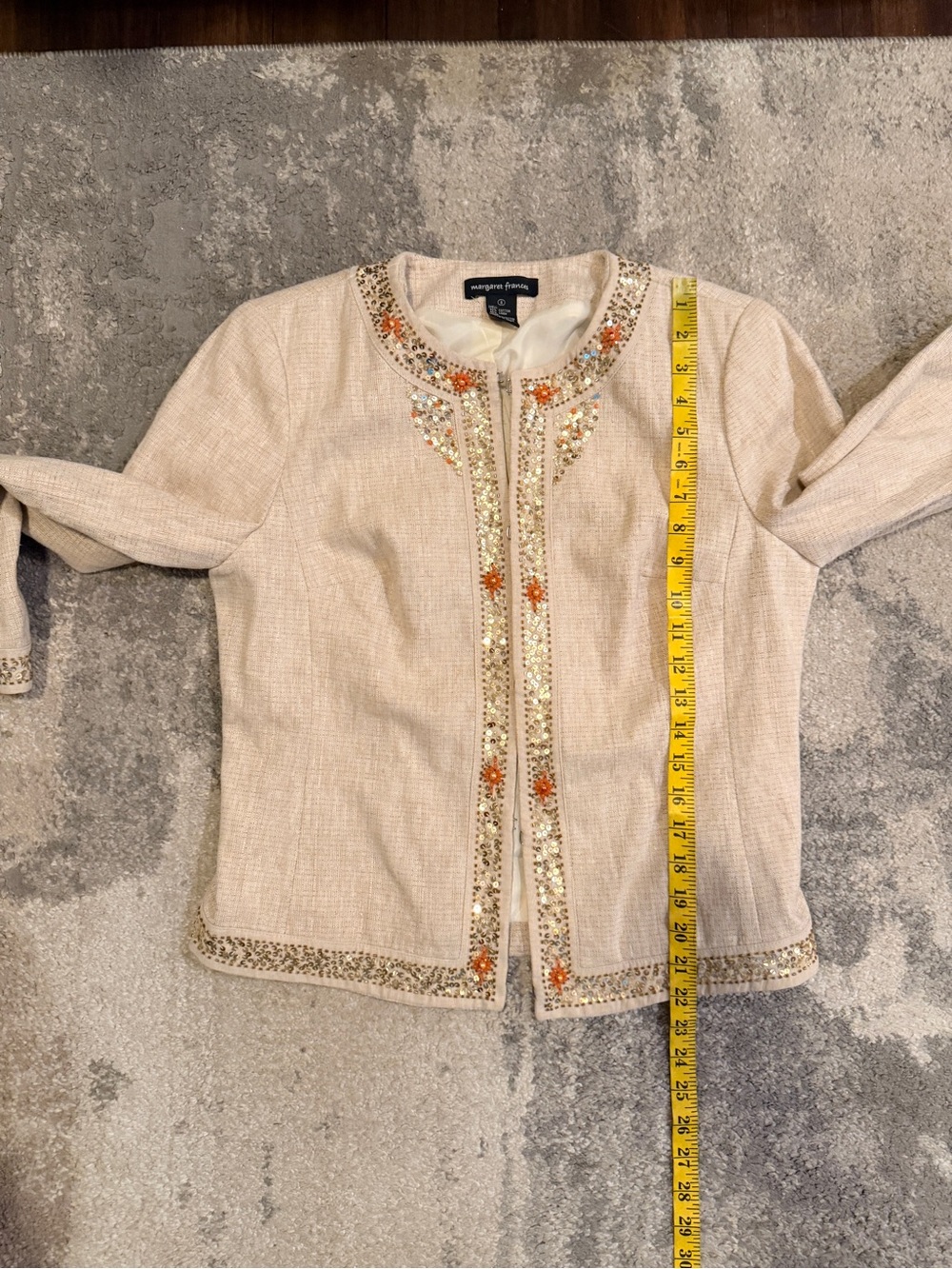 Margaret Frances Cream Embellished Open-Front Jacket - Picture 6 of 7